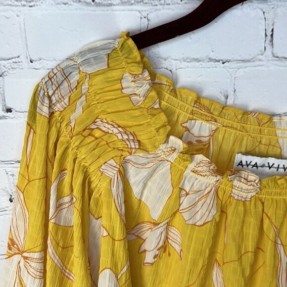 Ava Viv Shirt Yellow Orange Floral Pheasant Smocked
Pullover Plus Size X - Picture 5 of 6
